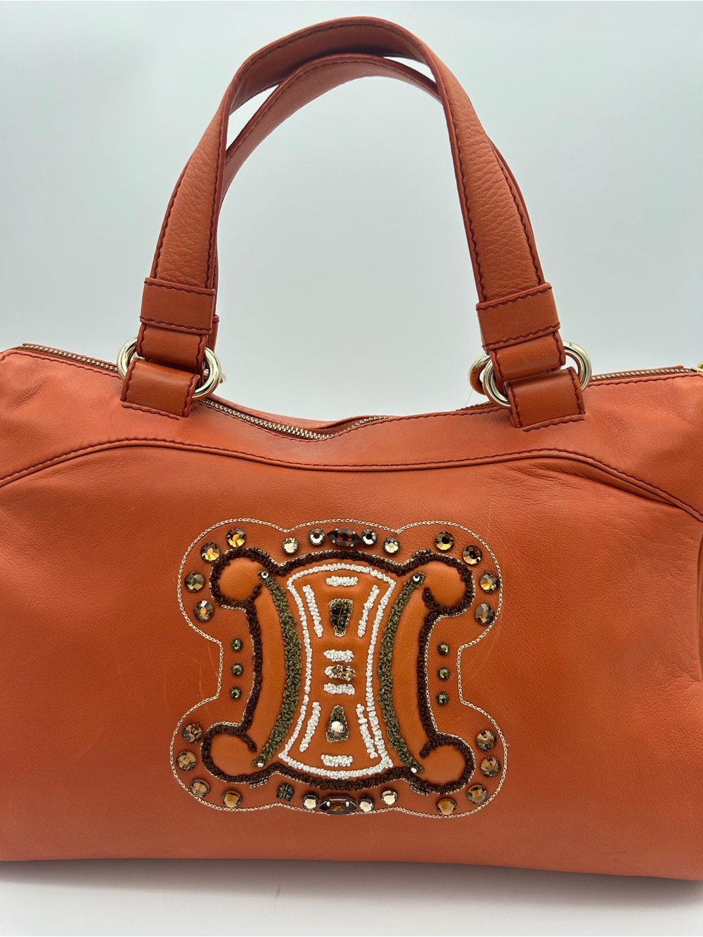 Celine - Orange Leather Studded Satchel / Y2K Purse / Bag - Picture 3 of 16